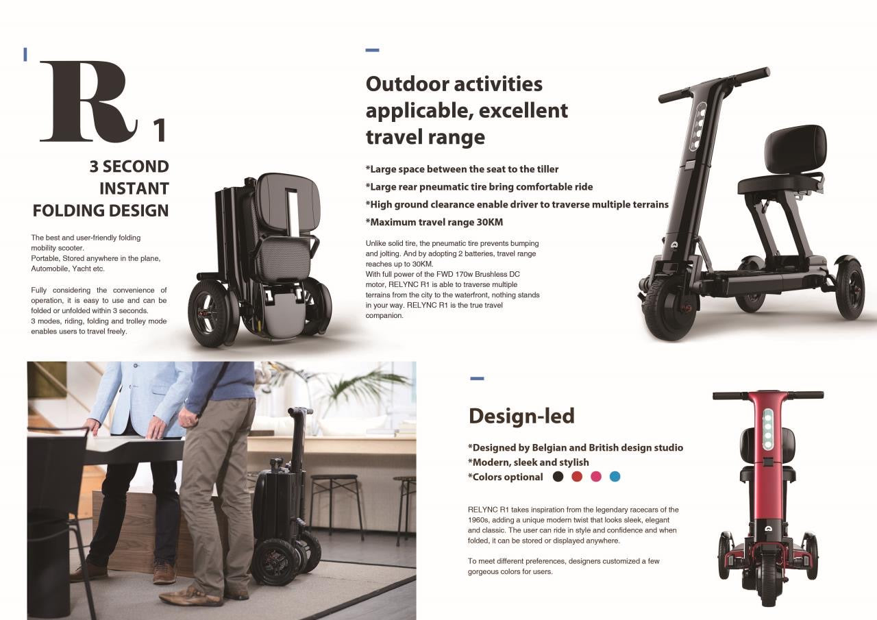 Relync Foldable 3 Wheel Mobility & Travel Scooter